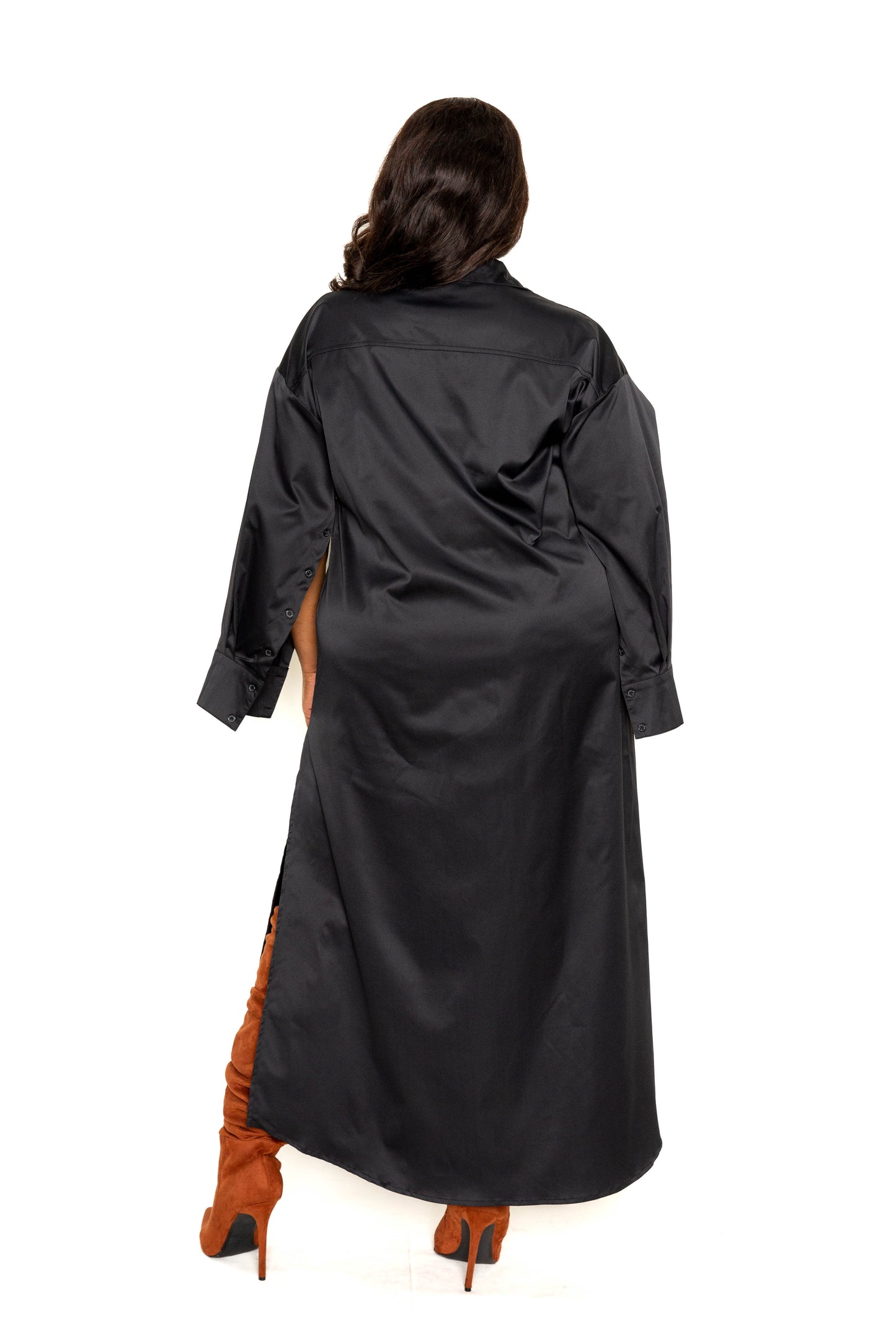 Satin Shirt Dress (Blk)